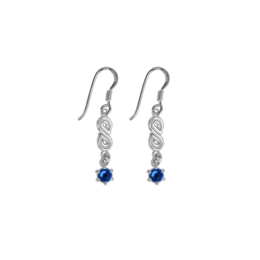 Crossing - Infinity Dangle Earrings with Blue Crystal, Silver